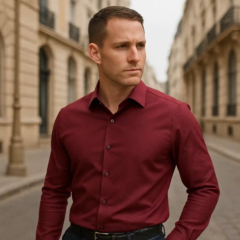 Camisa sin arrugas y corte entallado — elegancia que te acompaña todo el día