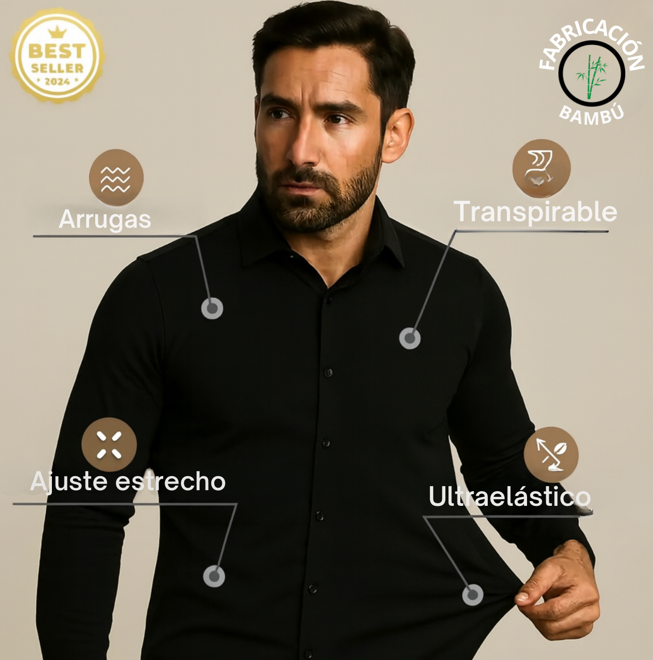 Camisa sin arrugas y corte entallado — elegancia que te acompaña todo el día